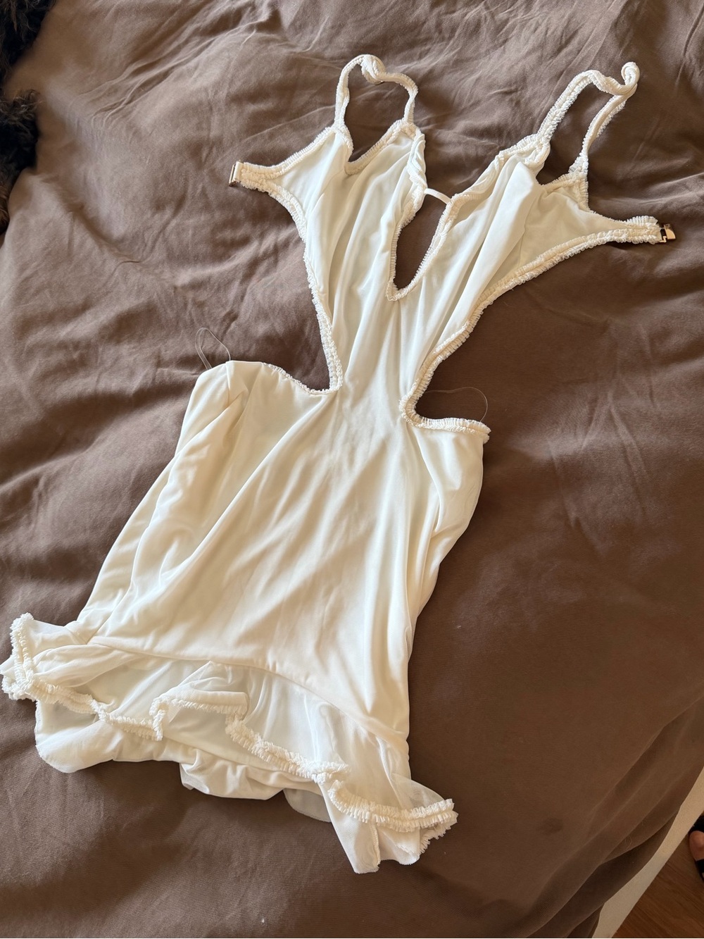 Oh Polly Jovelyn Ruffle Cut Out Mini Dress in White - Picture 5 of 11